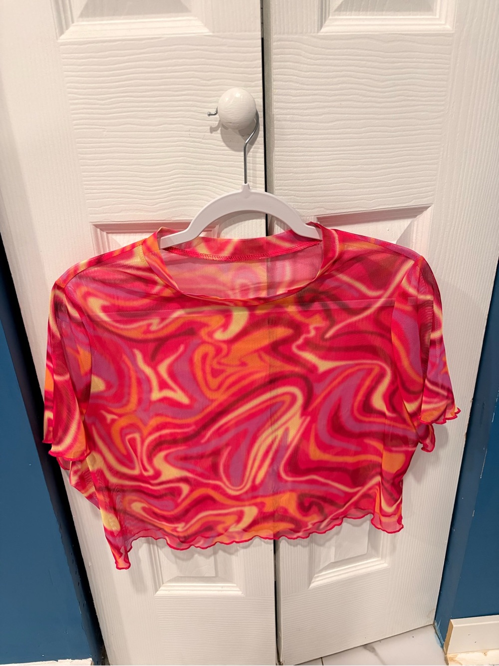 Women’s Pink Swirl Mesh Crop Top